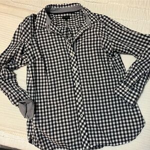 Talbots Navy and White Gingham Shirt